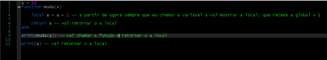 usando variáveis locais em Lua