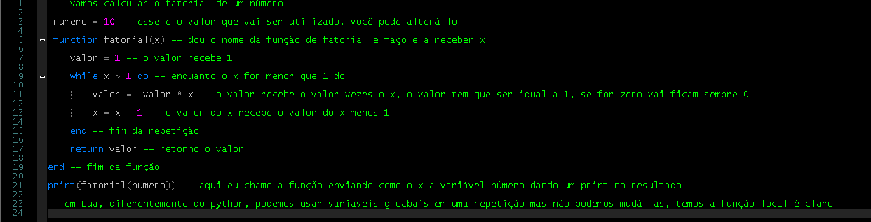 fatorial em Lua